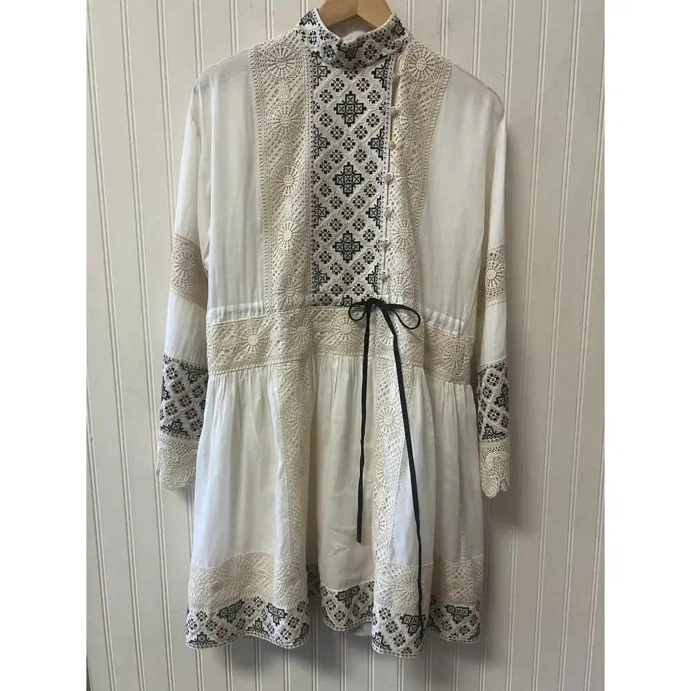 NEW Tory Burch Women's New Ivory Carlotta Dress Embroidered Lace Mini Sz 0 XS